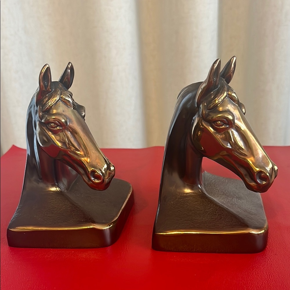 PMC 88 BRONZE AND COPPER PLATED HORSE HEAD BOOKENDS C.1940